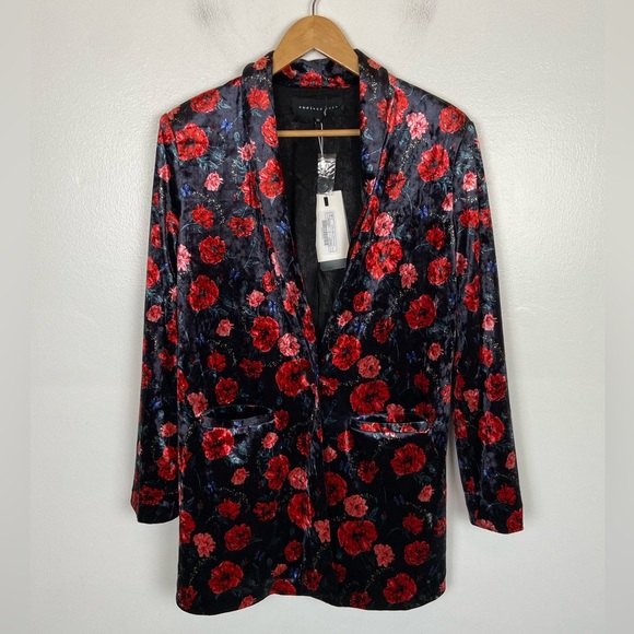 Endless Rose Nordstrom Velvet Long Sleeves Rose Blazer XS Whimsigoth Red & Black - Picture 1 of 14